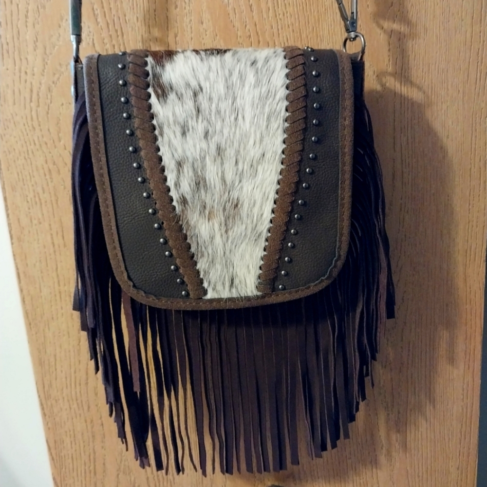 Leather and cowhide crossbody
